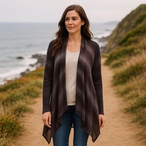 Attitudes By Renee Cascading Brown Ombre Sharkbite cardigan/duster EUC M #684